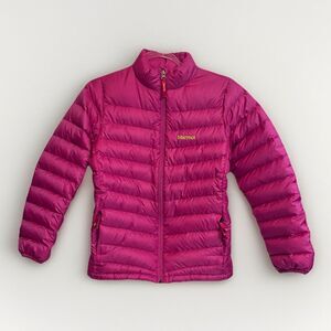 Marmot Youth Puffer Jacket 700 Fill Down Feather Coat Full Zip Girls L Hot Pink